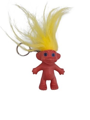 Vintage Korean Troll Doll Plastic Keychain Key Ring Figure Yellow Hair