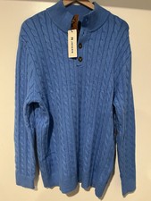NWT Men's Cable Knit Pullover Sweater Stand Collar Button Knitted Sweater Large