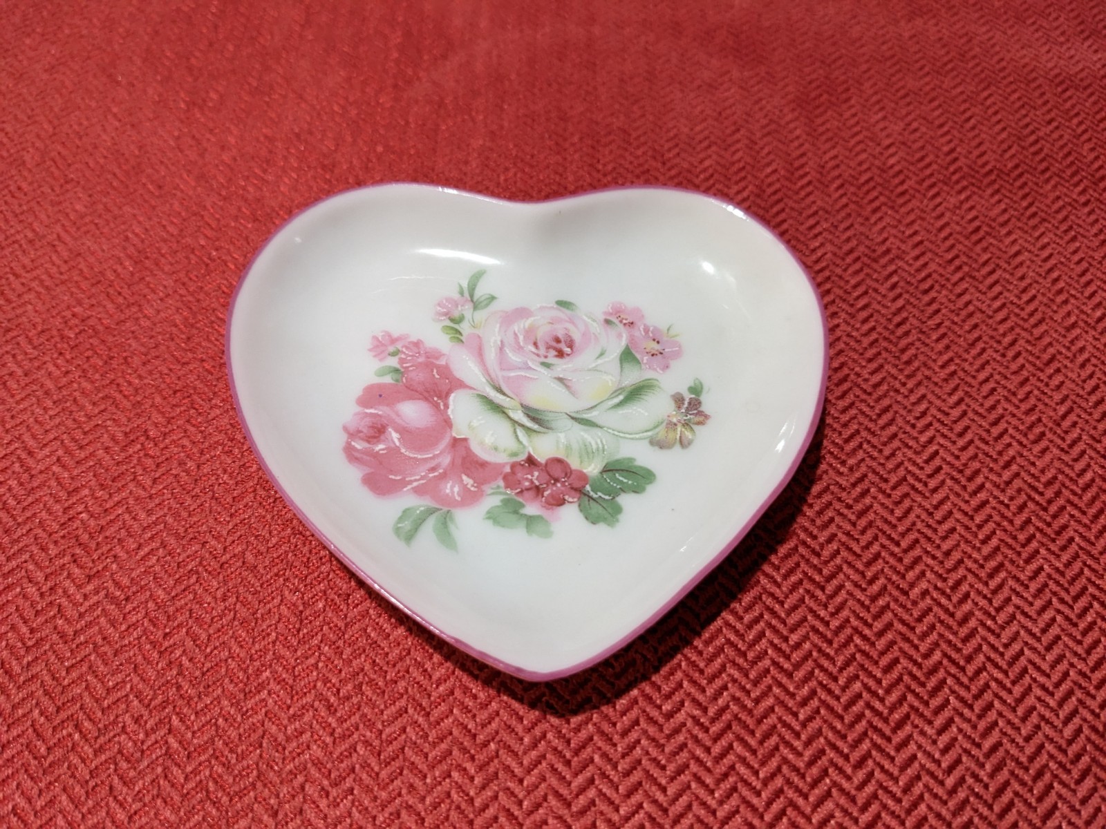 Vintage Reutter Porcelain Germany Pink Rose Floral Small Trinket Plate