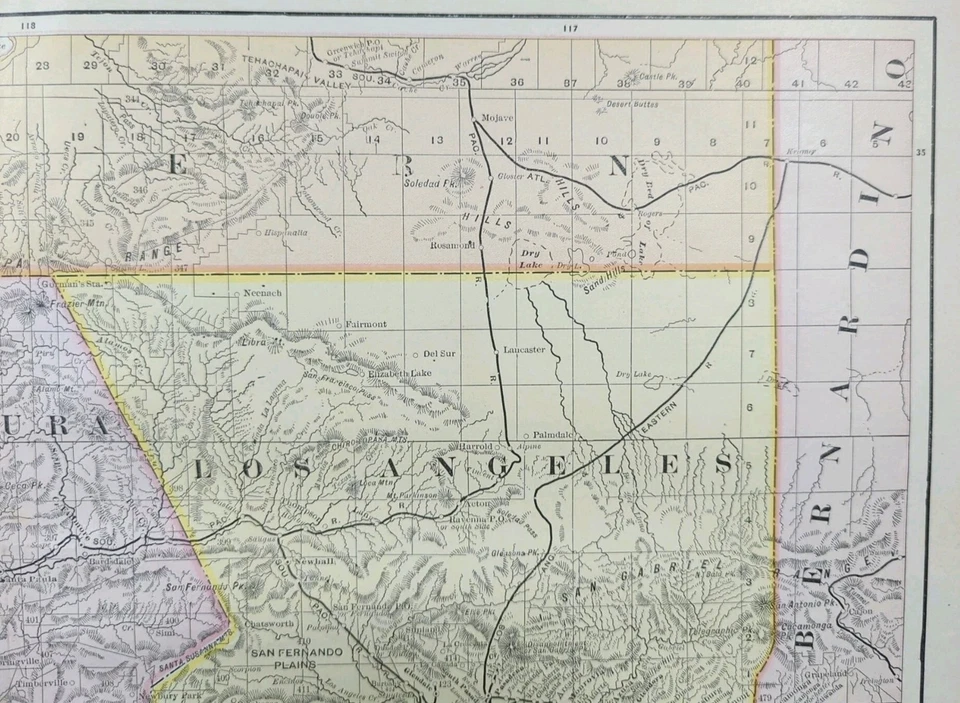 Antique 1893 SANTA BARBARA VENTURA LOS ANGELES ORANGE COUNTIES CALIFORNIA Map - Image 3 of 4