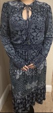 Michael Kors Boho Paisley Midi Dress NWT – Long Sleeve Tie Neck Navy Blue Size M