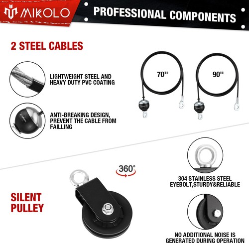 Mikolo Fitness LAT and Lift Pulley System, Dual Cable Large, Black  - Picture 3 of 5