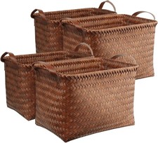 Hand-woven laundry basket, large wicker storage basket pack of 4, brown 