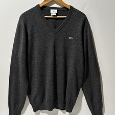 LACOSTE Sweater Men Sz 5 Gray Pure Wool Preppy Business Casual V-Neck Pullover