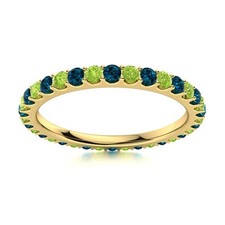 Full Eternity Round Peridot  London Blue Topaz 925 Silver Gold Plated Ring