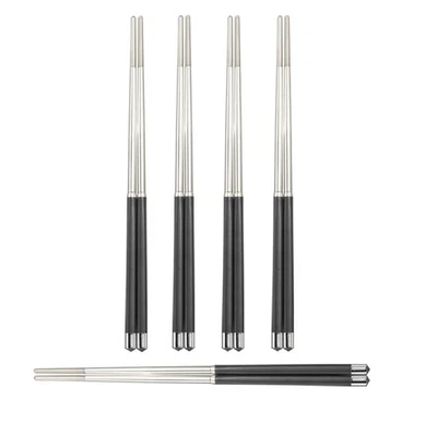 5 Paar Chinesische Essstäbchen Set Edelstahl Rostfrei Sushi Stäbchen Chopsticks - Bild 1 von 4