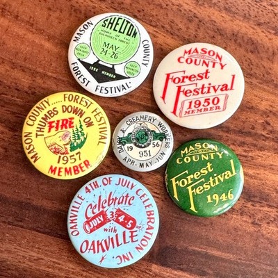 Vintage Aberdeen WA Button Lot 1946-1957 Forest Festival Pins Ephemera MASON Lot