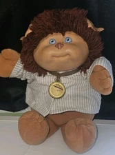 Vintage Cabbage Patch Kids Blue Koosas Cat Eye BESSY  Brown Hair Lion Look