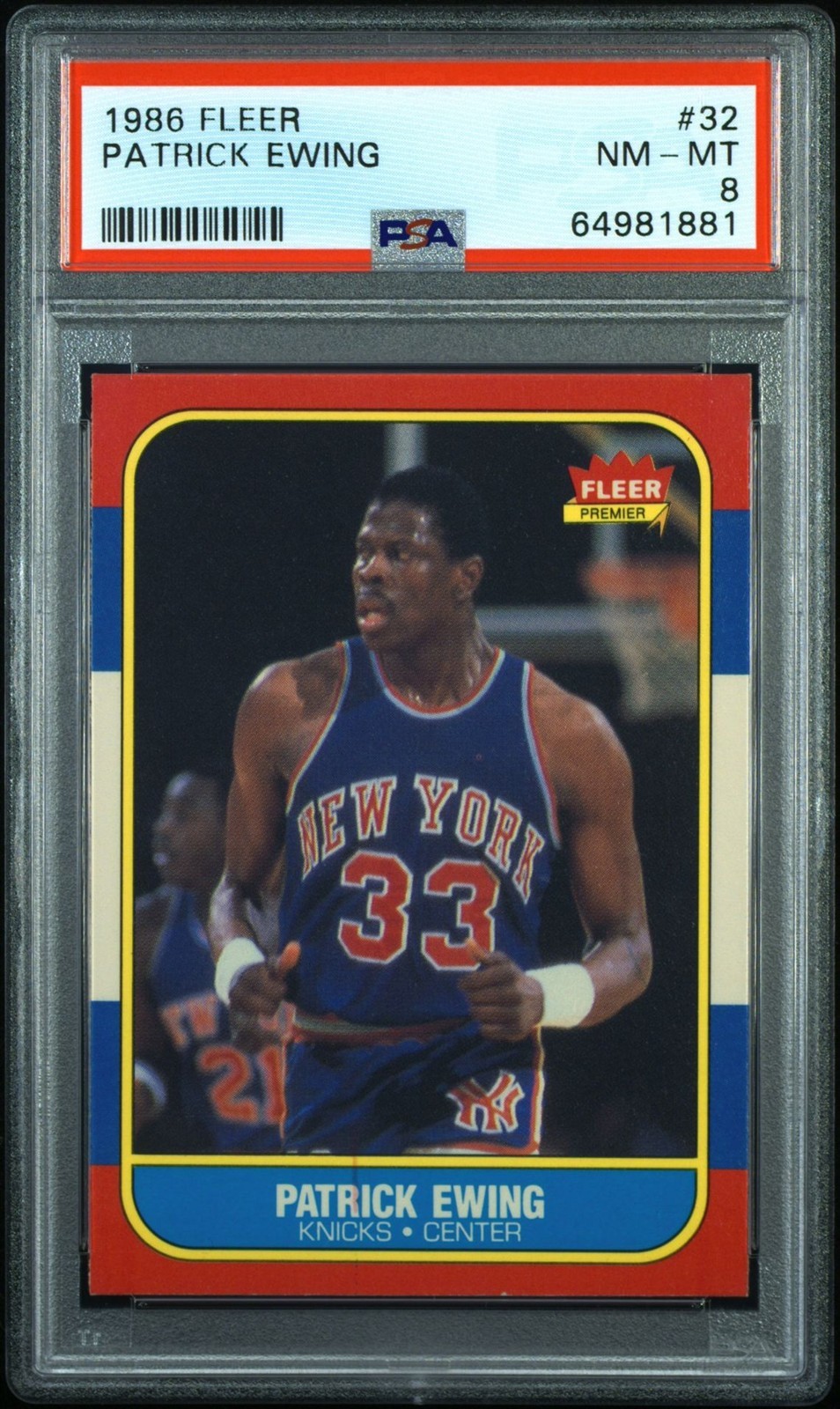 1986-87 Fleer Patrick Ewing #32 (RC) Rookie Card PSA 8 NM MT NY Knicks HOF NBA