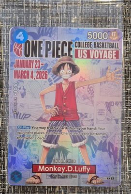 One Piece Monkey D. Luffy US College Basketball SEALED Promo Card