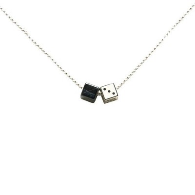 LOUIS VUITTON Collier Dice Gambling Halskette M62688 Silber Schwarz Metall