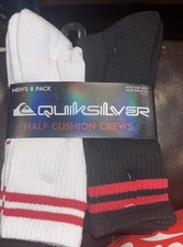 Quicksilver Socks Mens Half Cushion Crew 8 Pairs Sock Size 10-13Shoe Size8-12.5