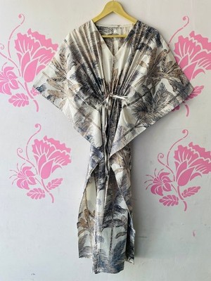 Indisches Vintage 100 % Baumwolle langes Strand Maxi Kaftan Kleid Einheitsgrö...
