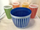 Set of 4 Vntg HAZEL ATLAS Candy Stripe Milk Glass 12oz Tumblers w/Ice Bucket