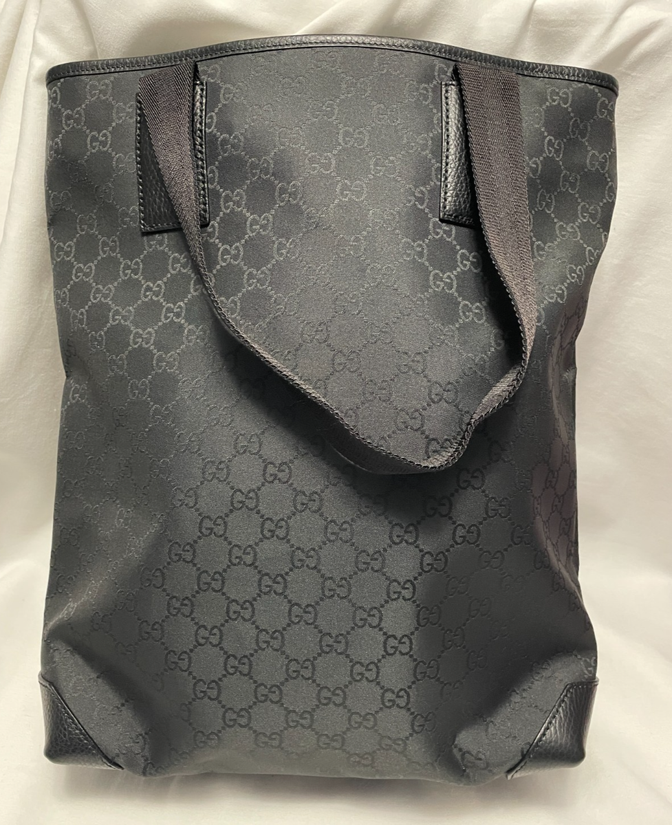 Gucci GG Canvas Leather Tote Bag Black 180450 New with Dust Bag | eBay