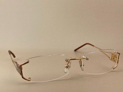 Versace Eyeglasses 1080-B 1151 Rectangular Oval Rimless Crystal Gold 52-16-130