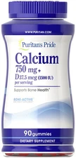Puritan's Pride Calcium 600mg + Vitamin D 600 IU Gummies - 90 Gummies