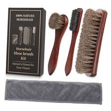 4PCS 100 Horse Hair Brush for Leather Shoe Brush Cleaning Boot Care 4 Pcs