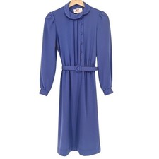 Vintage 60s Blue Peter Pan Collar Belted Secretary Dress 6 Union Label Twee Mod