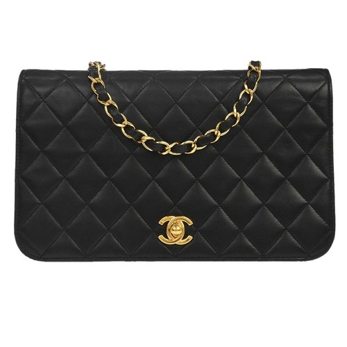 Chanel Black Lambskin Turnlock Small Full Flap Shoulder Bag 187778