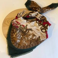 Vintage Red  Green Horse Girl Printed Oversized Square Scarf Wrap