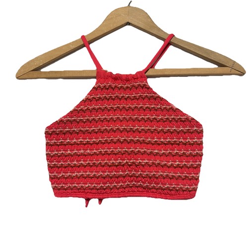 Maaji Reversible Swimsuit Bikini Top S M High Neck Smocked Tulip Honeycomb