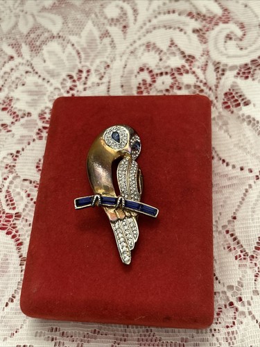 Gold Tone W/ Rhinestones Owl on Branch Brooch~Pin