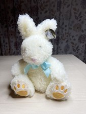 FAO Schwarz White Bunny Soft Plush Animal Blue Ribbon With Tag Sitting 10  