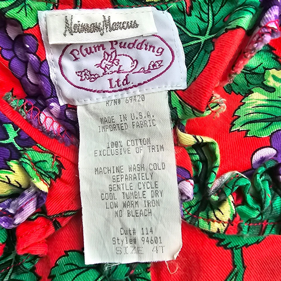 Vintage 80s PLUM PUDDING Dress Girls 4T Red Grape Holiday Cottage NEIMAN MARCUS - Image 3 of 4