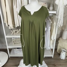 In'Voland Plus sz 20 green stretch knit shift dress casual comfort pockets #3924