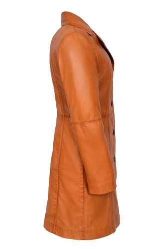Ladies Leather Coat Tan Real Lambskin Leather Coat Slim Fit Trench Coat 3457 - Picture 7 of 8