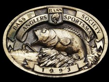 JF05142 VINTAGE 1993 BASS ANGLERS SPORTSMAN SOCIETY BASS FISHING BELT BUCKLE
