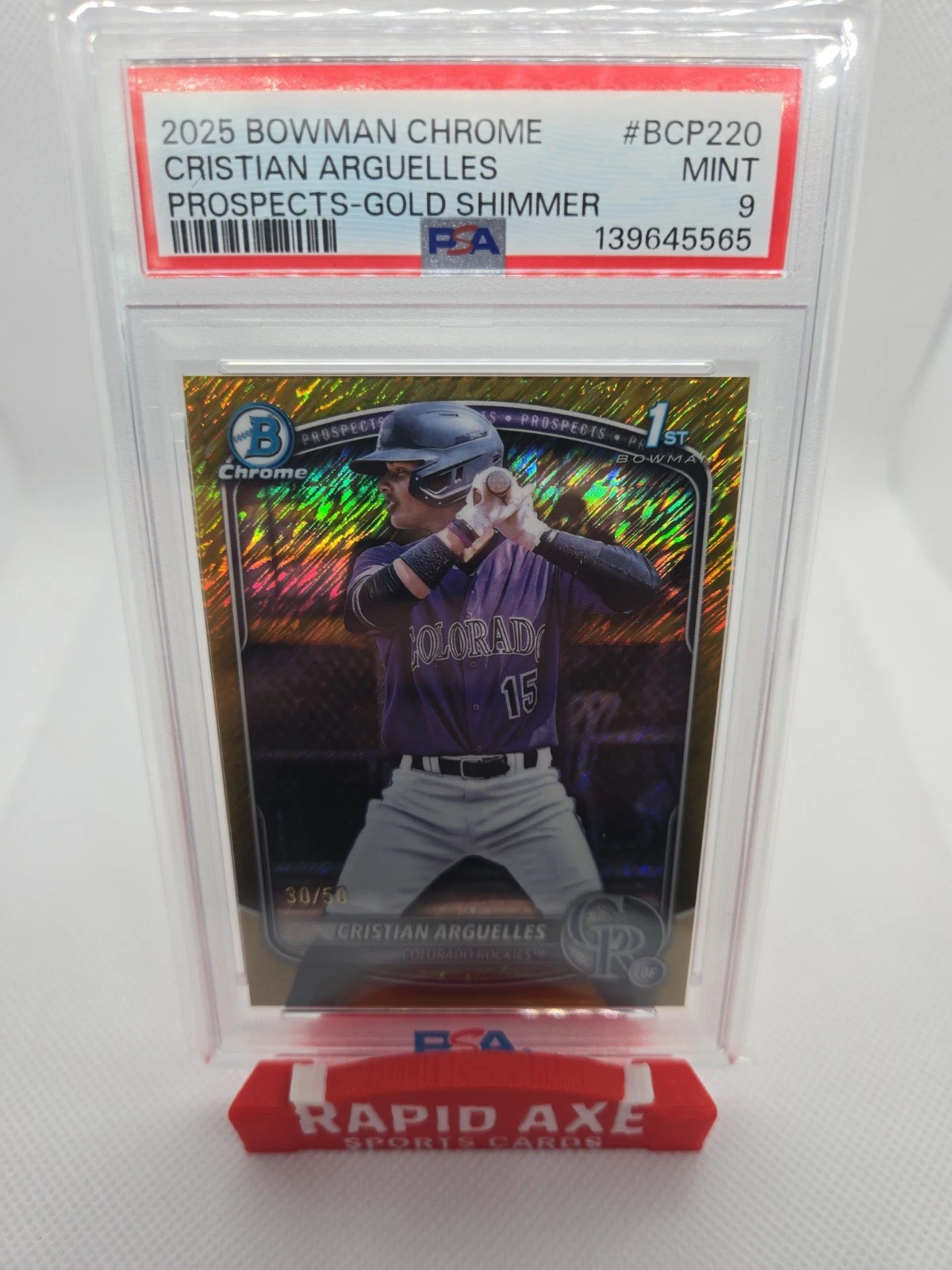 2025 Bowman Chrome Cristian Arguelles Gold Shimmer 30/50 PSA 9