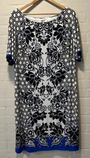 Eliza J Black White Blue Honeycomb Floral Print Sheath Dress Size 18W