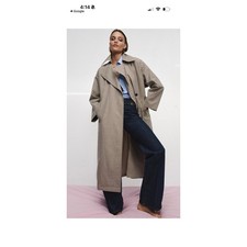 Zara ZW Collection Oversized Plaid Trench Coat Beige Green S