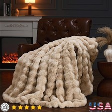 Cozy Faux Fur Bubble Blanket Plush Soft Warm Anti-Static Travel Sofa Bed Throw