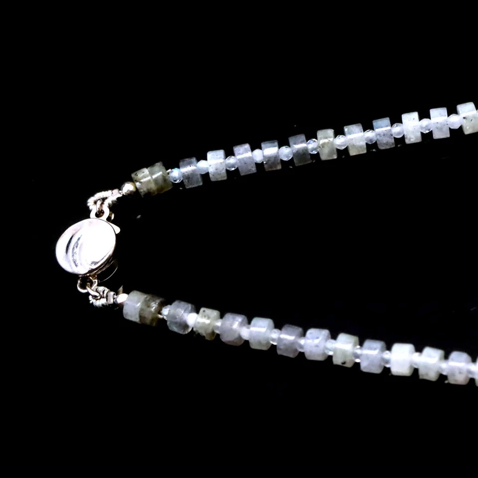 925 Silver Brown - Blue Rainbow Moonstone, Sunstone & Labradorite Necklace 17in - Image 3 of 4