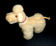 VTG 4 1/2" STEIFF POODLE W RED COLLAR NO TAG MOHAIR 1950'S MUFFIE TOY GERMANY