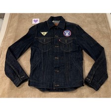 Levi's Denim size small Trucker Jacket Patches Embellished Dark Wash EUC