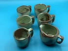 Vtg Frankoma Pottery Prairie Green Plainsman Coffee Mug Set of 5 Cups & creamer