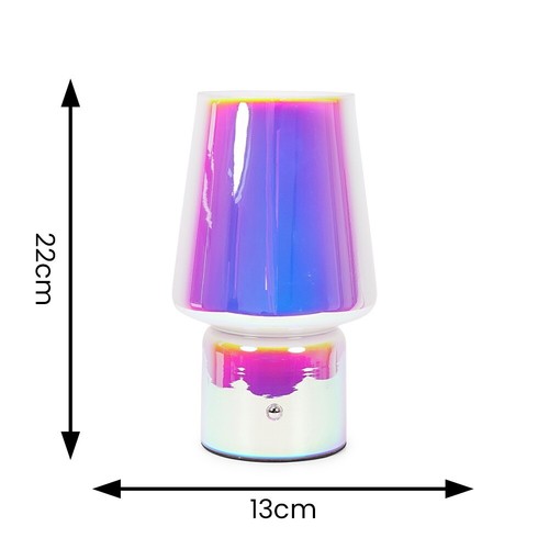 Iridescent Glass Rechargeable LED Portable Table Lamp Cordless Touch Light - Picture 4 of 9