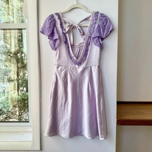 NWT Free People x Revolve Violet Visions Slip Mini Dress Lace Satin Purple 0 - Picture 15 of 16