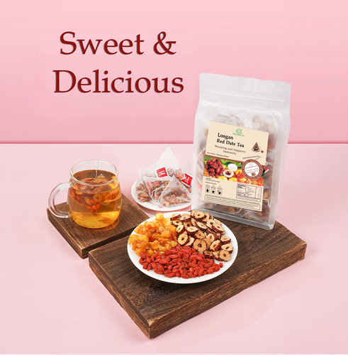 Longan Red Dates Tè Jujube Tea con Wolfberry essiccato Longan 300 g (6 g x 50 bustine di tè) - Foto 13 di 18