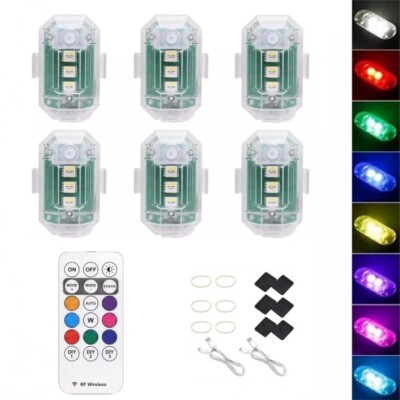 6PCS Wireless LED Strobe Light RGB 8 Colors Rechargeable Flashing Warning Lights