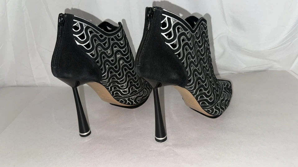 40/9 ❤️ BOTAS NICHOLAS KIRKWOOD Negro Gamuza Cuero Tacón Alto Botín ITALIA Foto 3 de 4