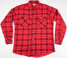 Vintage SEARS Perma-Prest "Faded" Red/Black Plaid Flannel Men's Size Medium-Tall