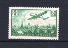FRANCE POSTE AERIENNE YVERT 14 " AVION PARIS 50F VERT JAUNE " NEUF xx LUXE T477