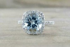 Halo Engagement Ring 2.45Ct Round Cut Aquamarine White Gold Finish in Size 8.5