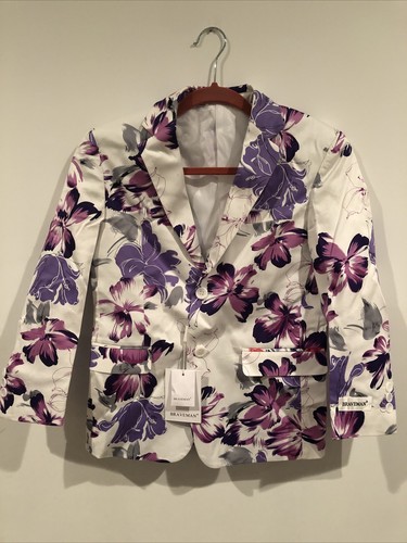 BRAVEMAN BOYS BLAZER 2 BUTTONS FRONT CLOSURE WHITE/PURPLE/PINK/GRAY SIZE 8 - Picture 4 of 12
