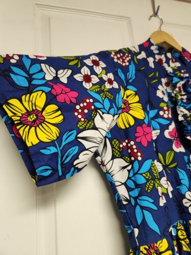 Abbigliamento Heritage fatto a mano donna 2XL blu abito lungo floreale con maniche corte - Foto 3 di 7